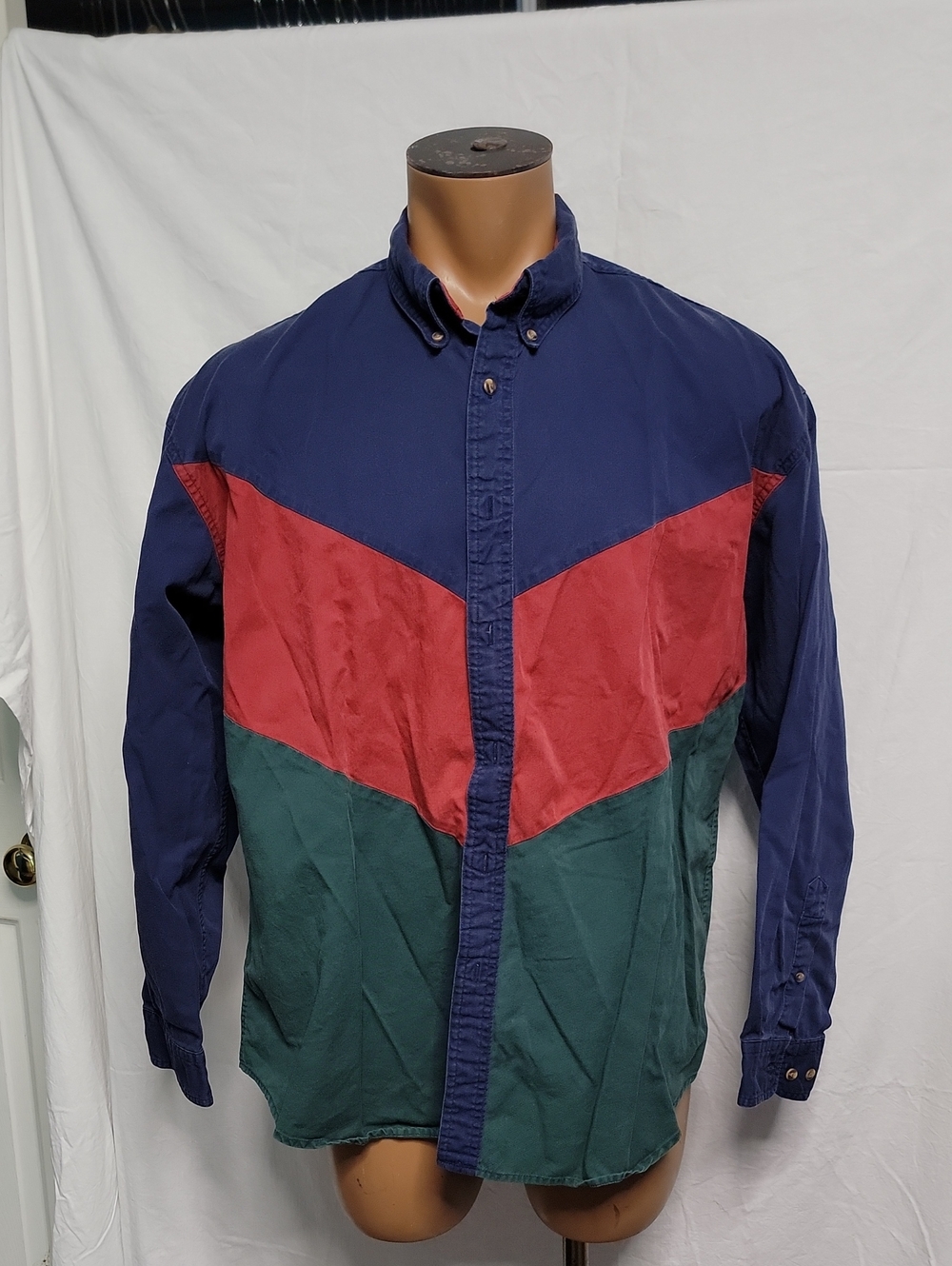 Men's Colorblock Button-Down Shirt - Blue, Red & Green